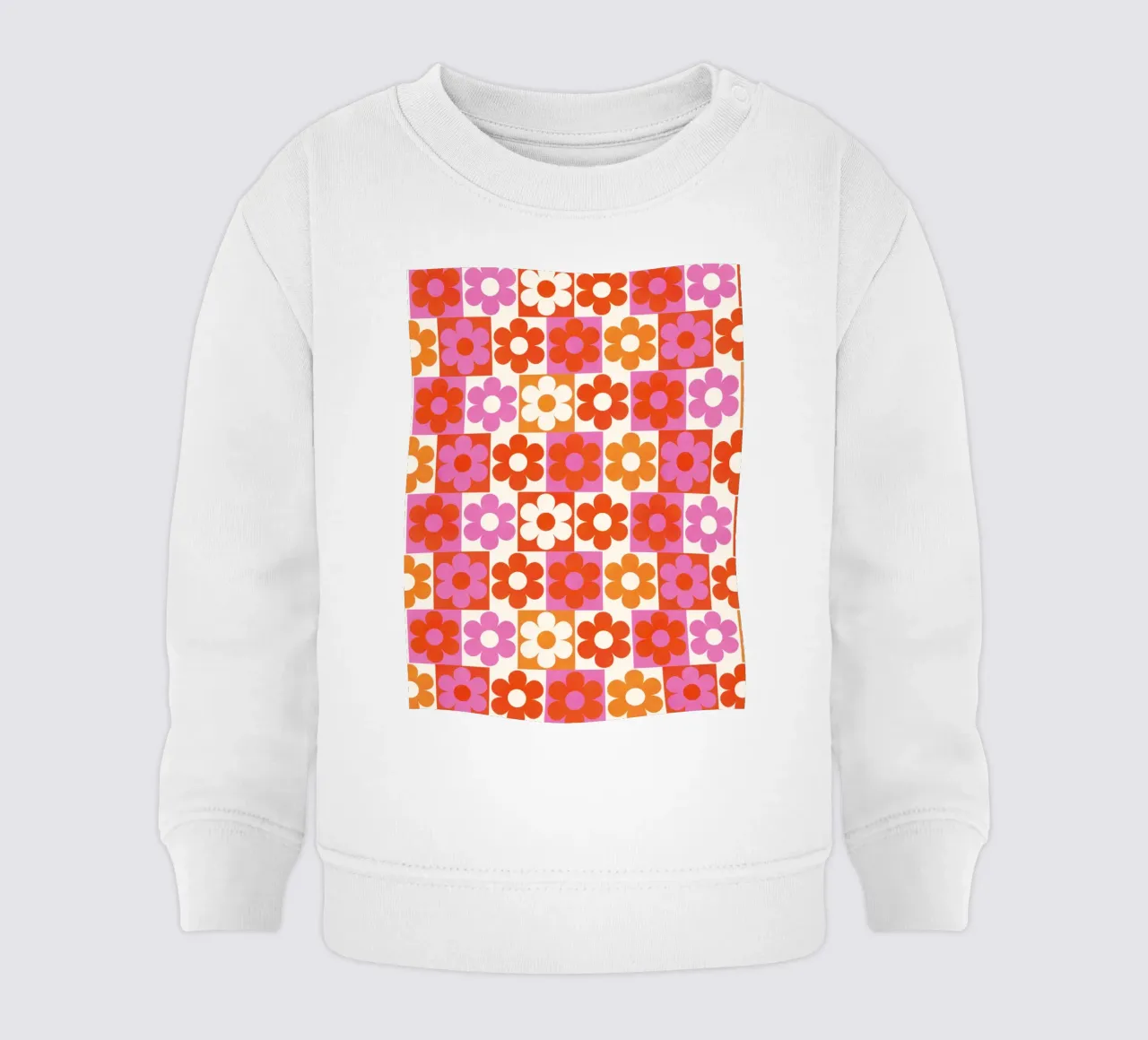 Retro 70s Daisy Pattern Art Print - Pink and Orange felpa neonato da showmemars