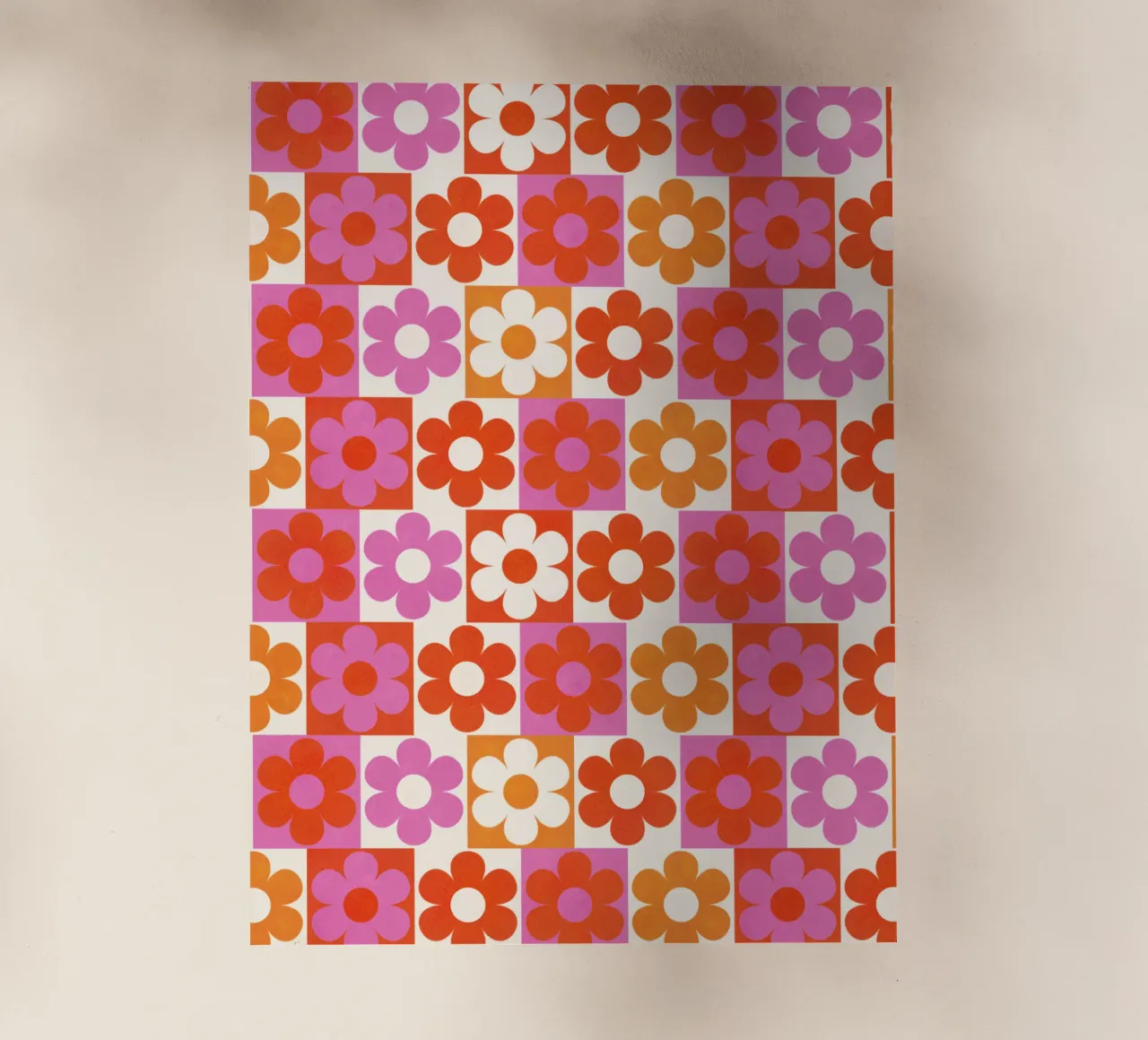 Retro 70s Daisy Pattern Art Print - Pink and Orange pellicola backlit da showmemars