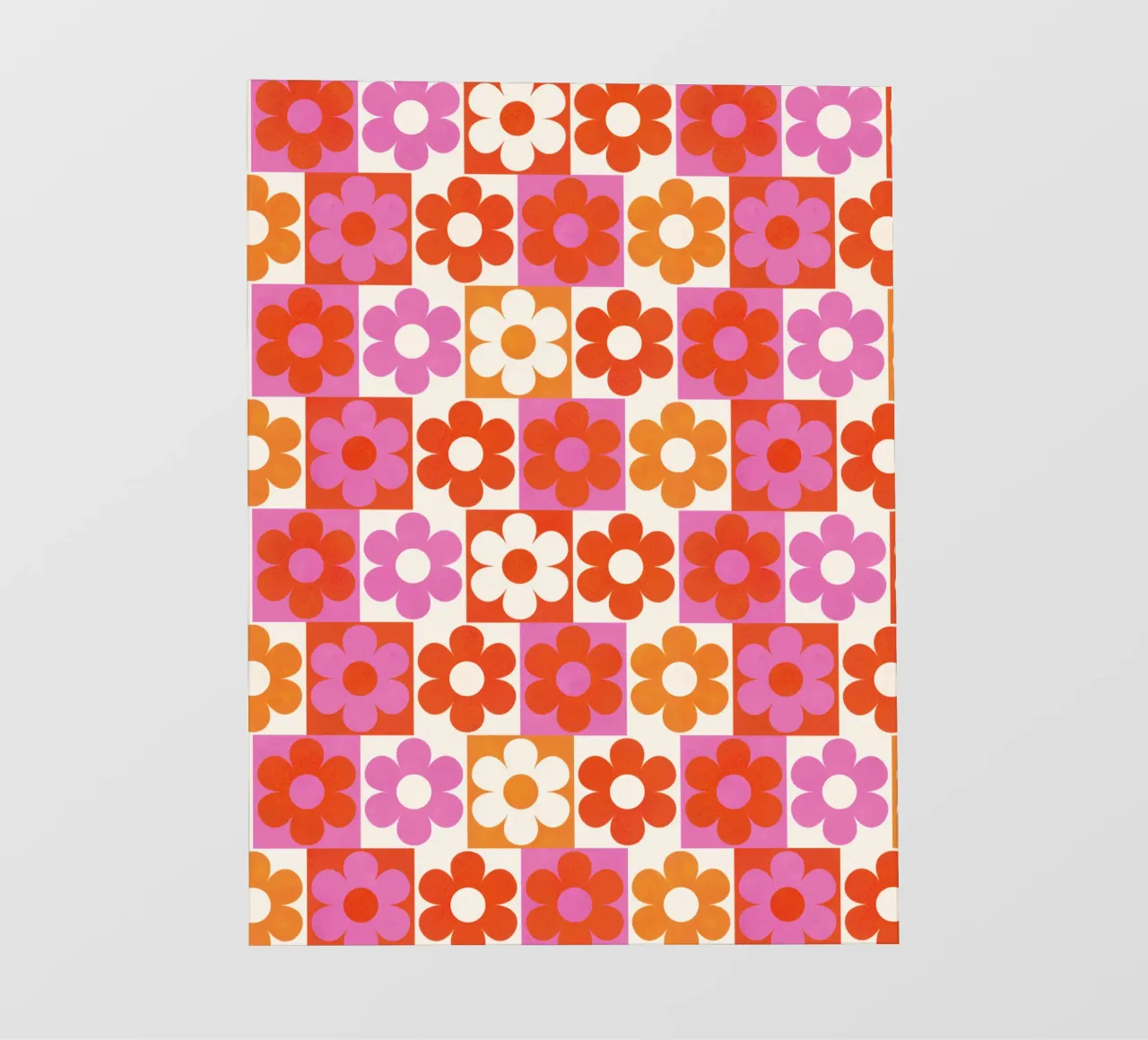 Retro 70s Daisy Pattern Art Print - Pink and Orange pellicola backlit da showmemars