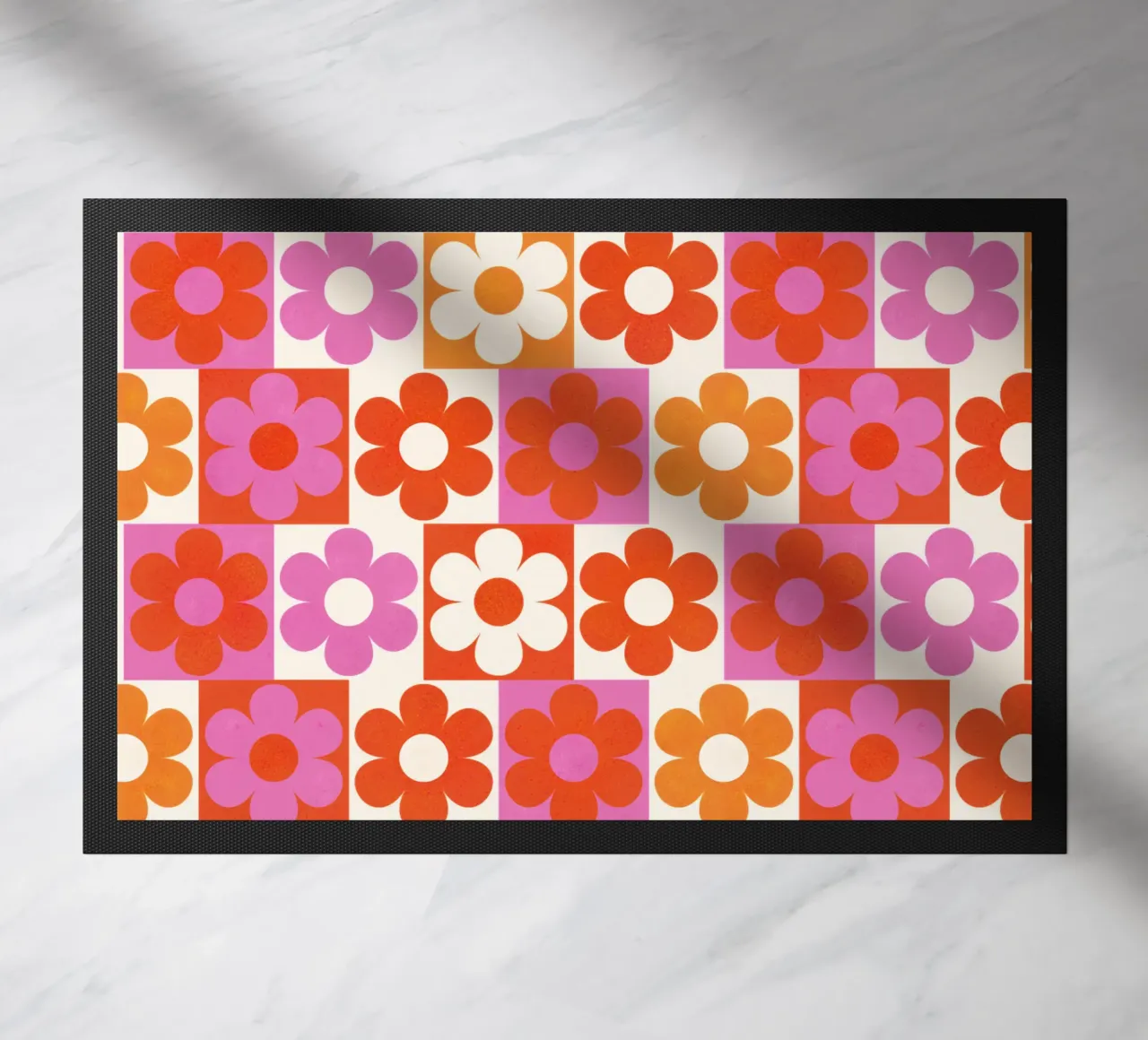 Retro 70s Daisy Pattern Art Print - Pink and Orange zerbino da showmemars