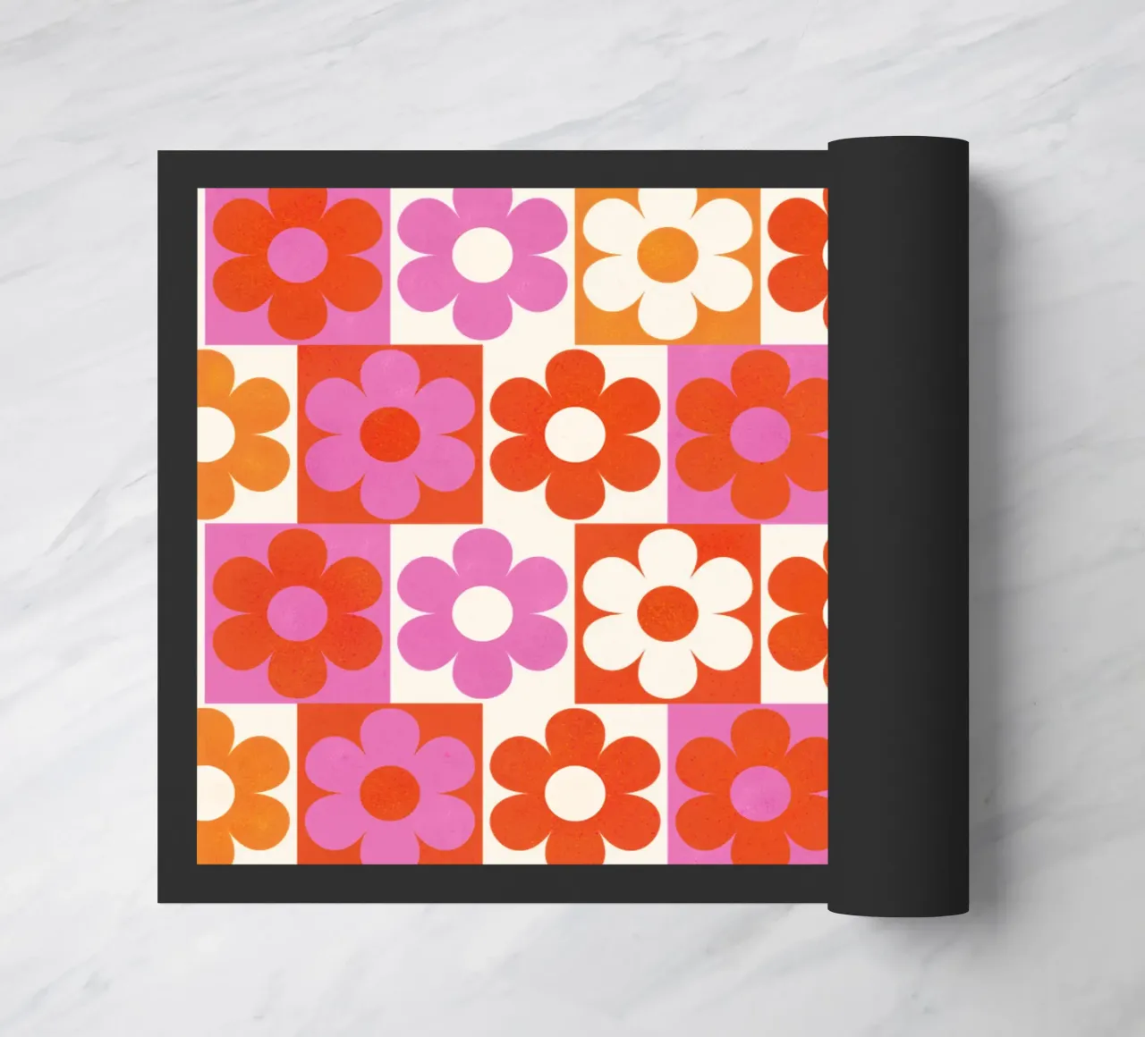 Retro 70s Daisy Pattern Art Print - Pink and Orange zerbino da showmemars