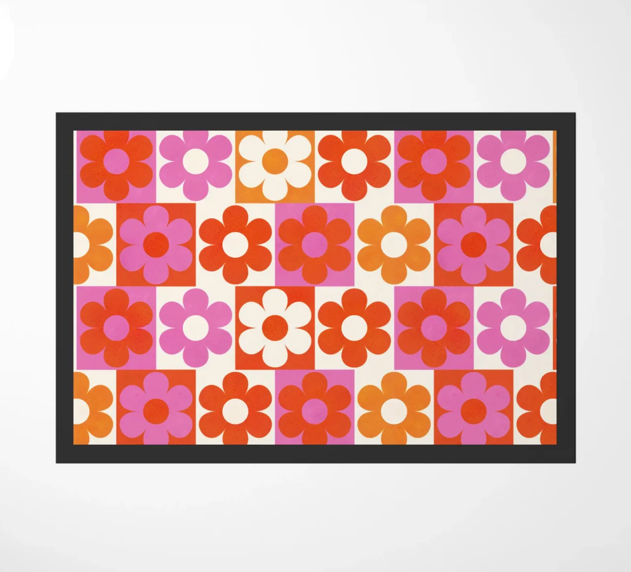 Retro 70s Daisy Pattern Art Print - Pink and Orange zerbino da showmemars