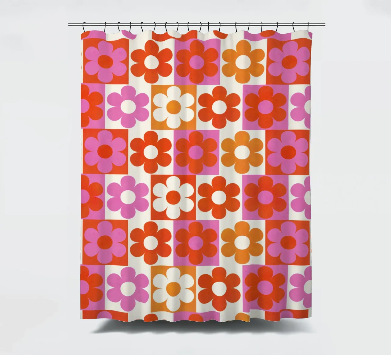 Retro 70s Daisy Pattern Art Print - Pink and Orange tenda da doccia da showmemars