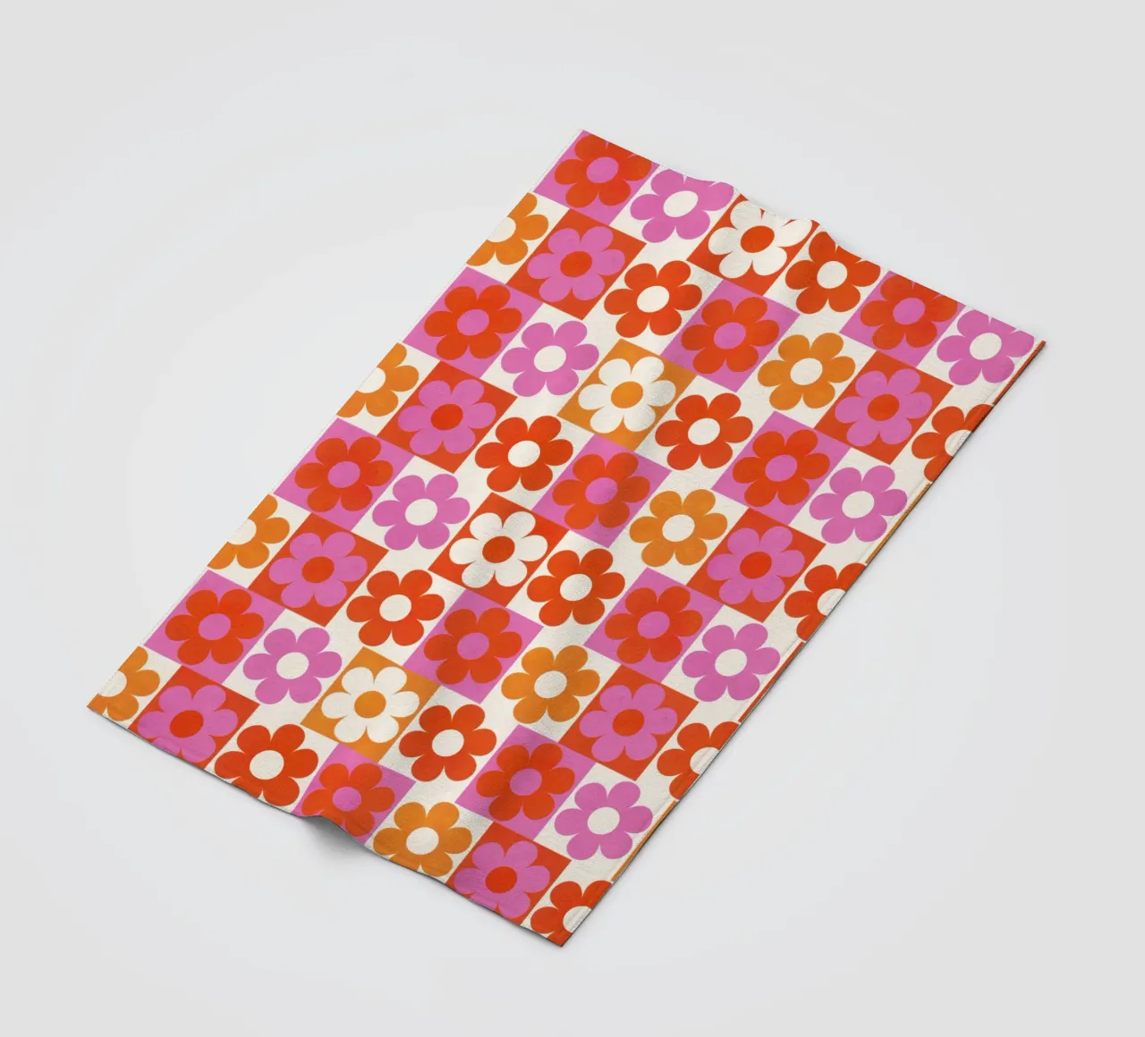Retro 70s Daisy Pattern Art Print - Pink and Orange coperta in pile da showmemars