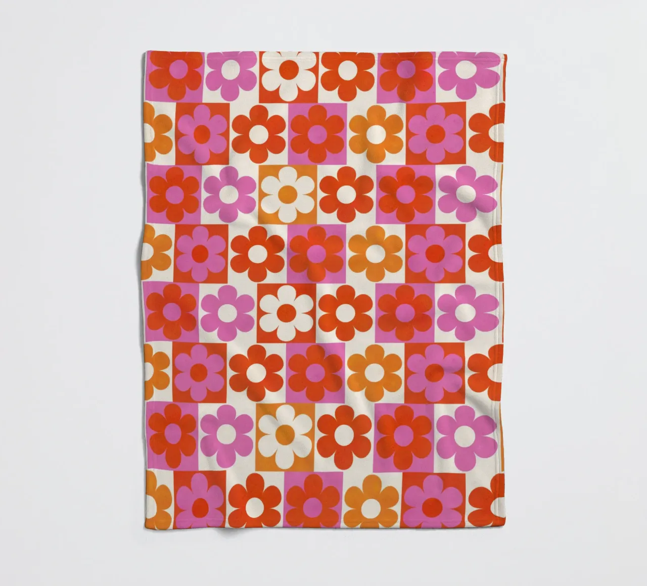 Retro 70s Daisy Pattern Art Print - Pink and Orange coperta in pile da showmemars
