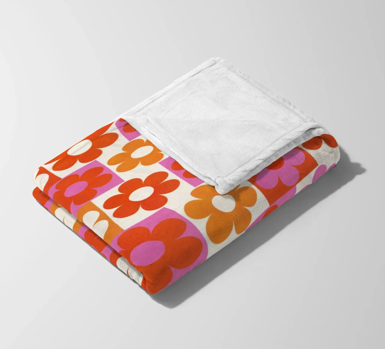 Retro 70s Daisy Pattern Art Print - Pink and Orange coperta in pile da showmemars