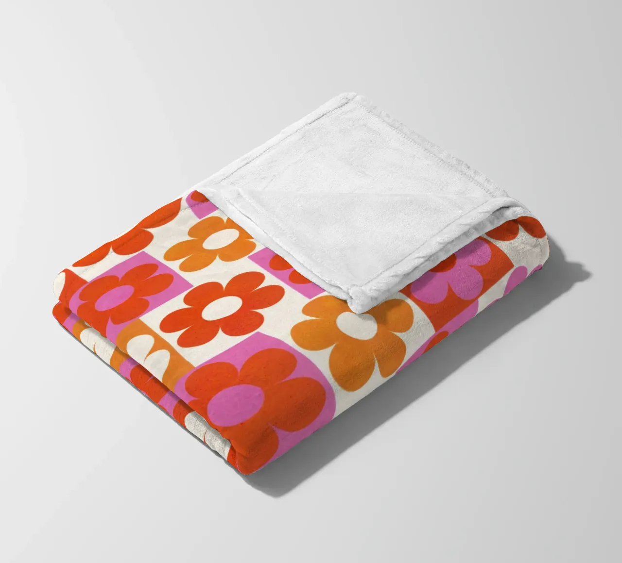 Retro 70s Daisy Pattern Art Print - Pink and Orange coperta in pile da showmemars