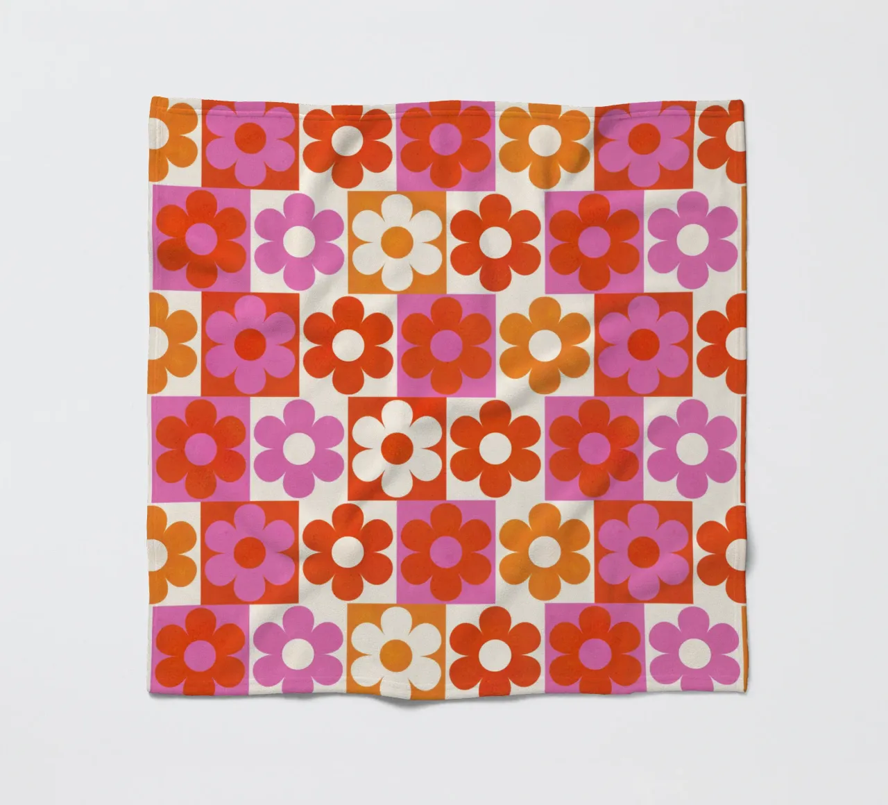 Retro 70s Daisy Pattern Art Print - Pink and Orange coperta in pile da showmemars