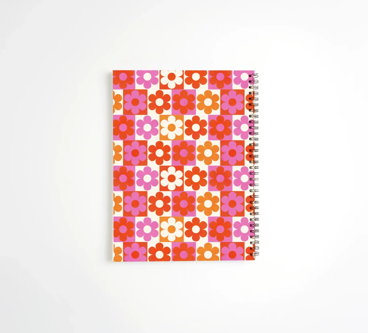 Retro 70s Daisy Pattern Art Print - Pink and Orange spiral notebook by showmemars