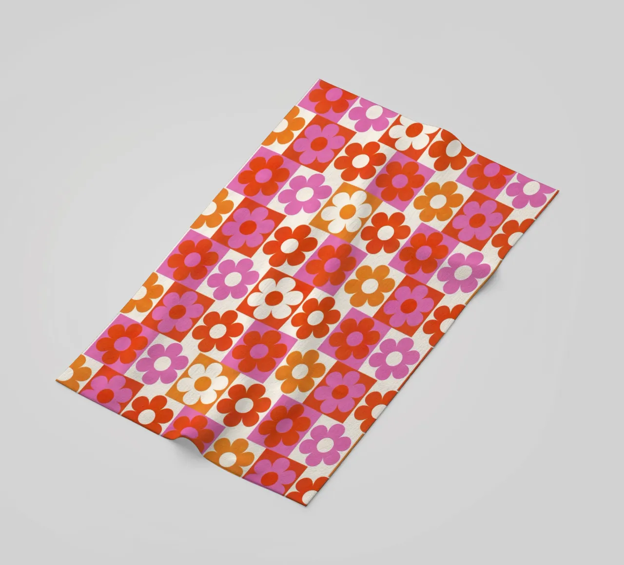 Retro 70s Daisy Pattern Art Print - Pink and Orange telo mare da showmemars