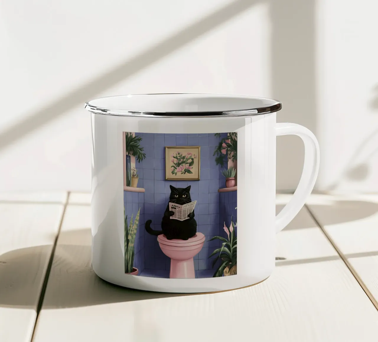 Katze auf einer Toilette Emaille Tasse von catsforyou