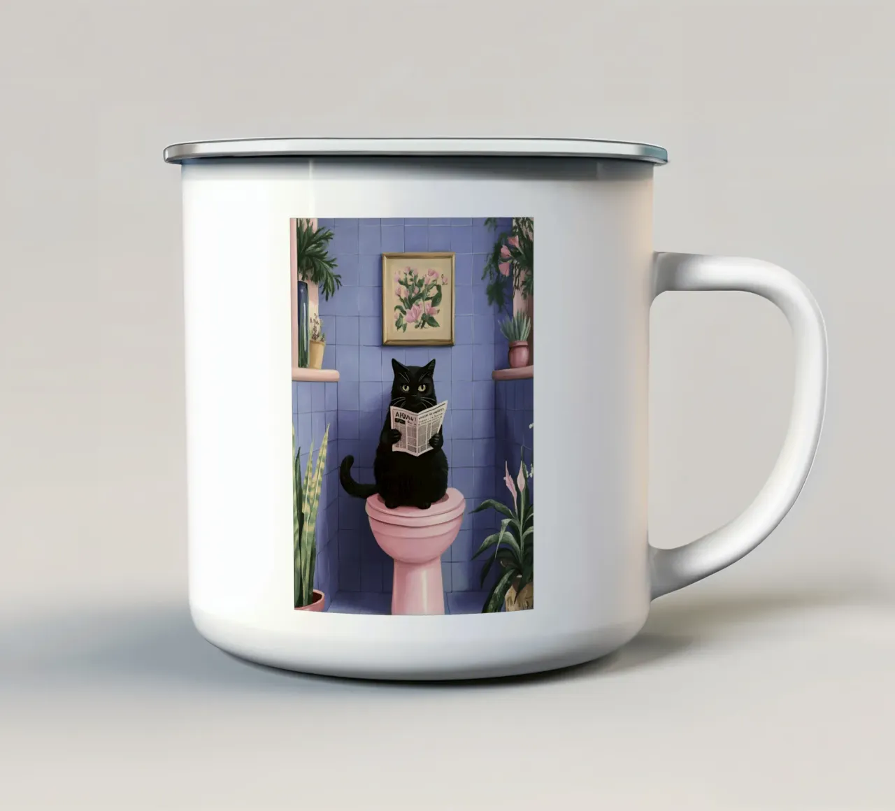 Katze auf einer Toilette Emaille Tasse von catsforyou
