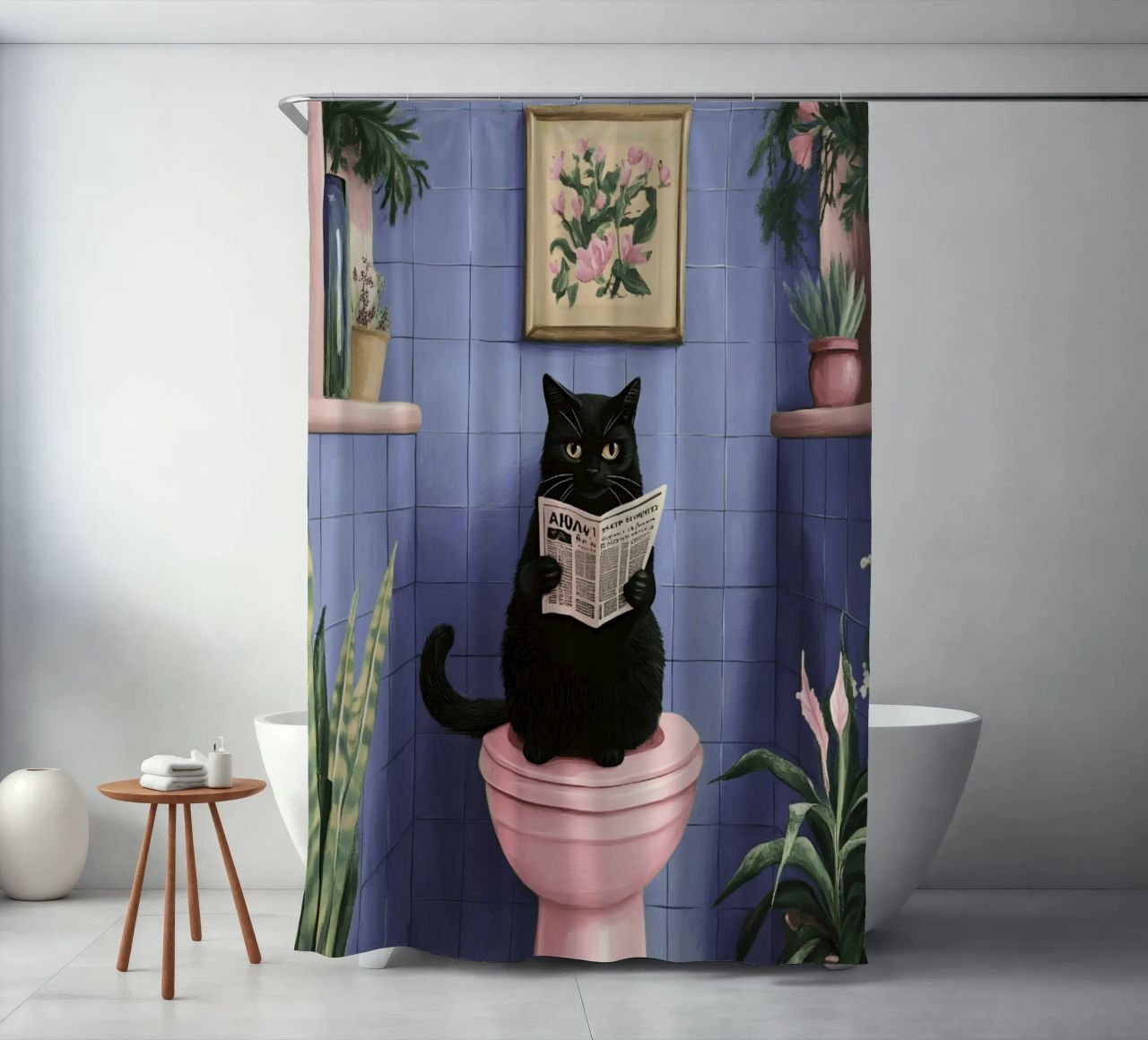 Katze auf einer Toilette Duschvorhang von catsforyou