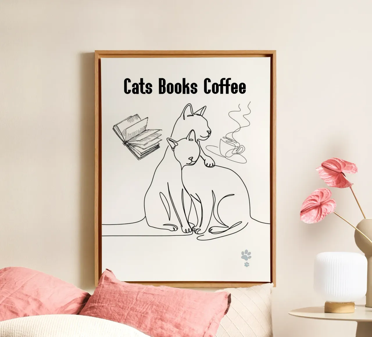 Gatti Libri Caffè tela con Cornice a cassetta da catsforyou