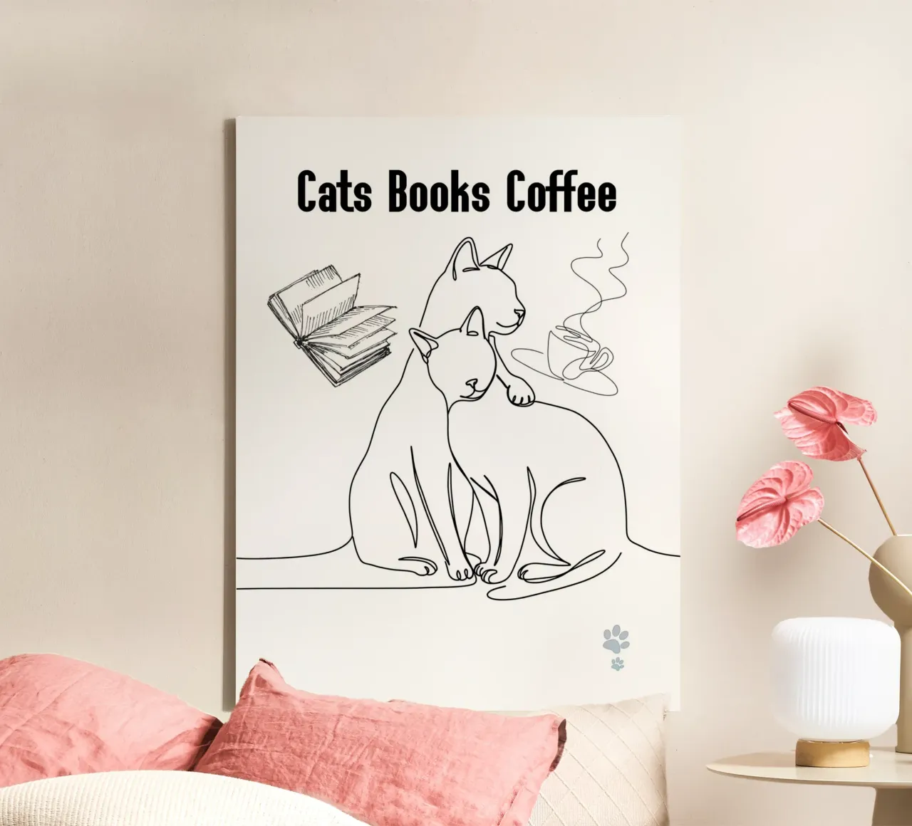 Gatti Libri Caffè tela con Cornice a cassetta da catsforyou