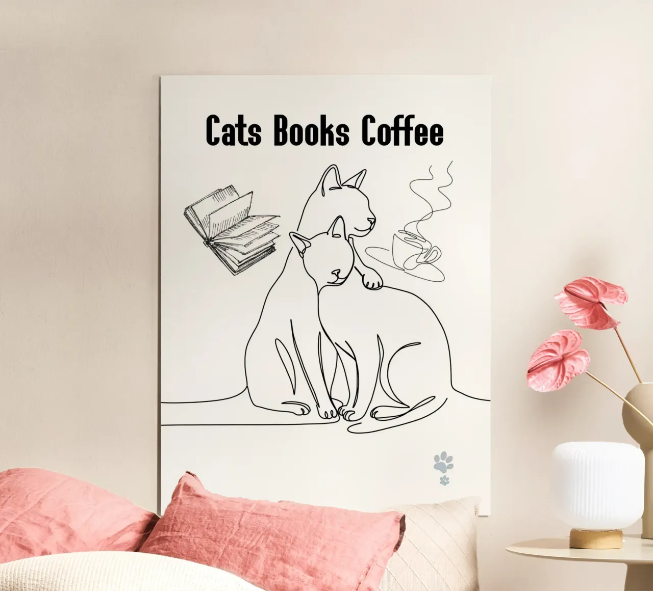 Gatti Libri Caffè poster con telaio in alluminio da catsforyou