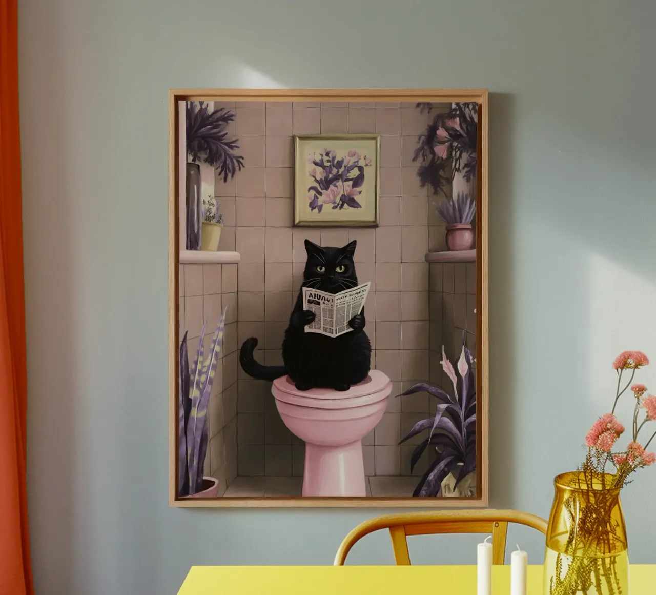 Katze auf der Toilette Leinwand mit Schattenfugenrahmen von catsforyou
