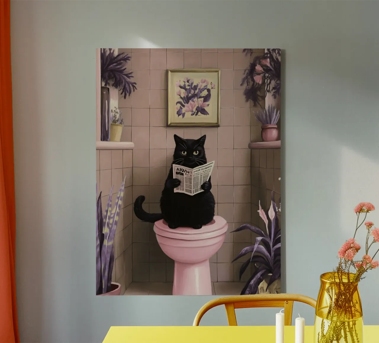 Katze auf der Toilette Leinwand mit Schattenfugenrahmen von catsforyou