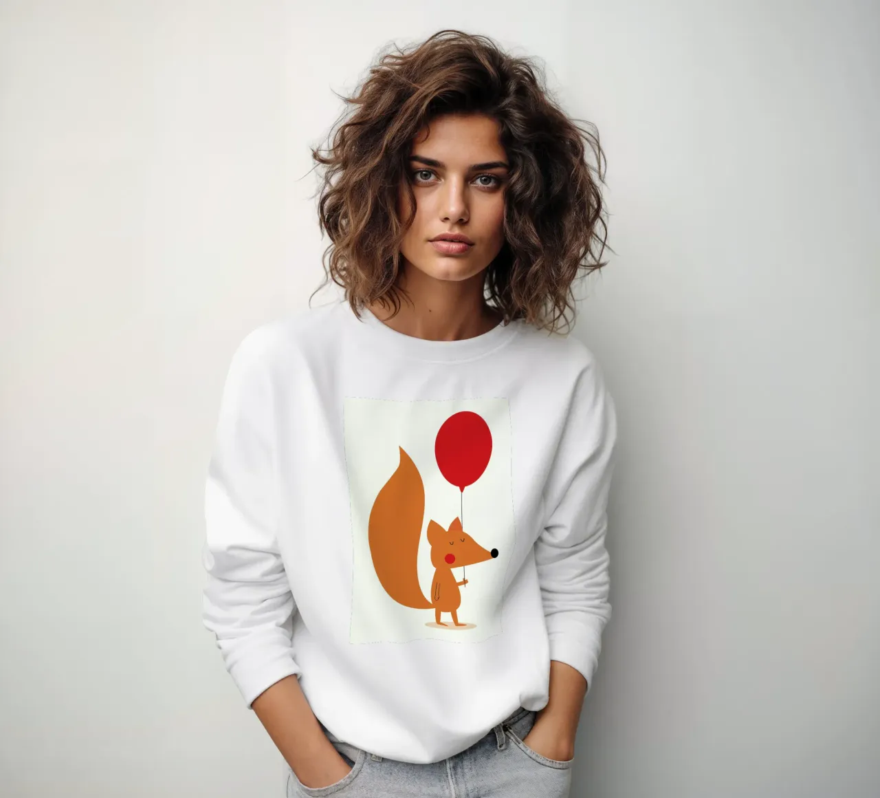 Fox with a Red Balloon sweatshirt van Karin Bijlsma