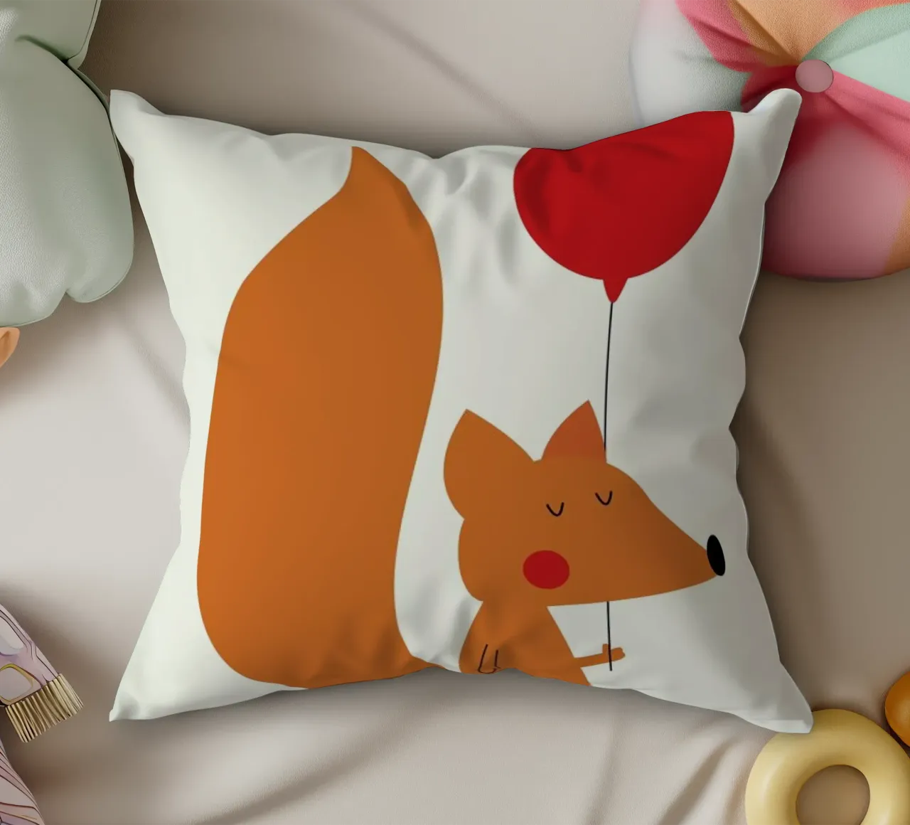 Fox with a Red Balloon Kissen von Karin Bijlsma