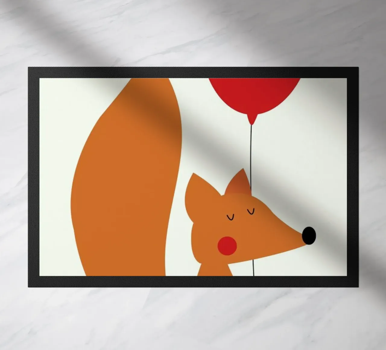 Fox with a Red Balloon doormat by Karin Bijlsma