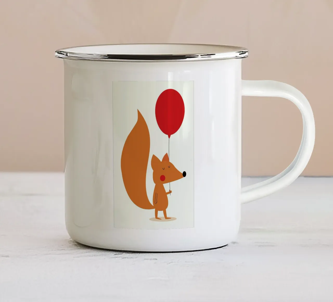 Fox with a Red Balloon emaille mok van Karin Bijlsma