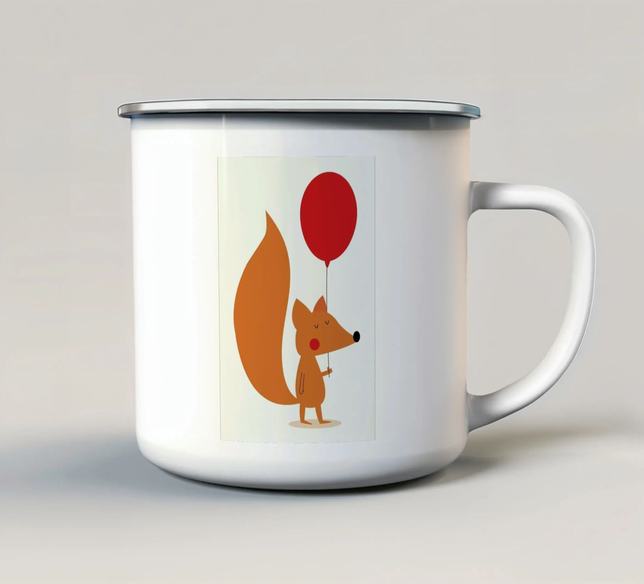 Fox with a Red Balloon tazza in smalto da Karin Bijlsma