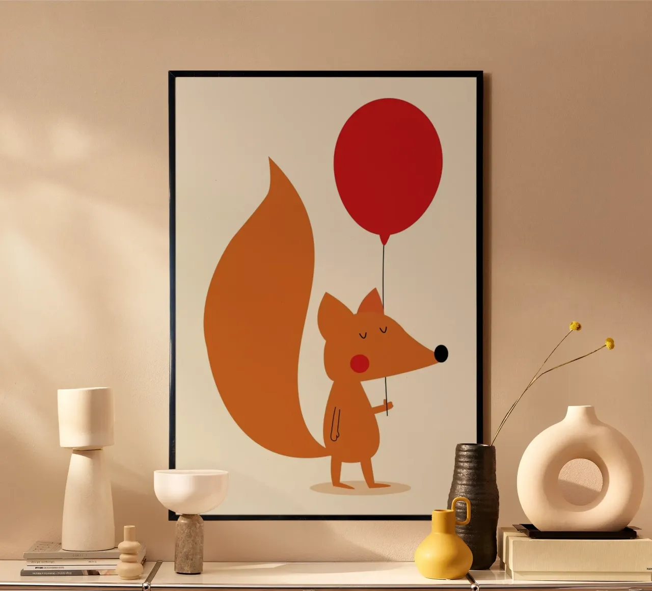 Fox with a Red Balloon carta hahnemühle da Karin Bijlsma