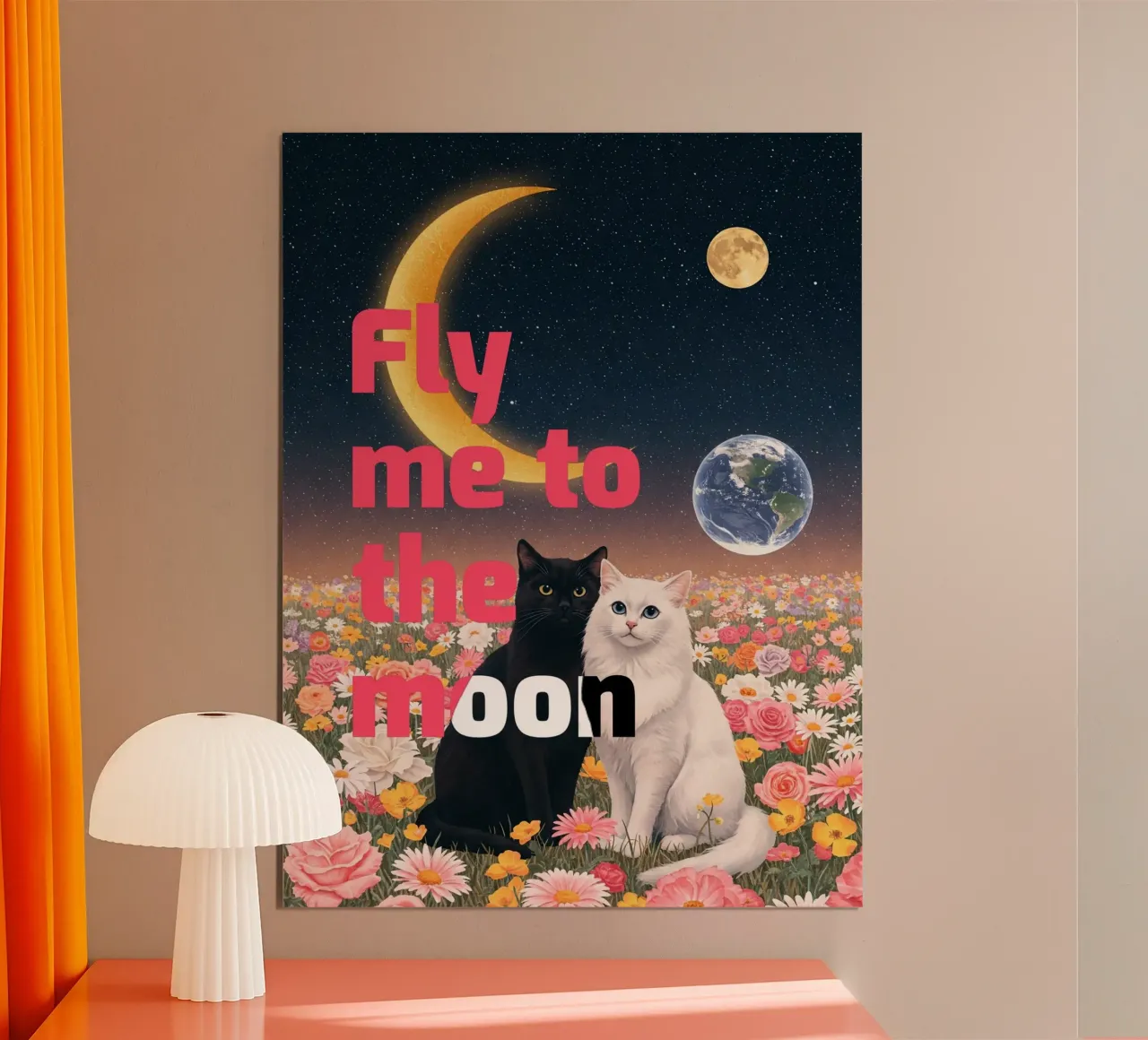 Fly Me To The Moon poster with aluminum frame by catsforyou