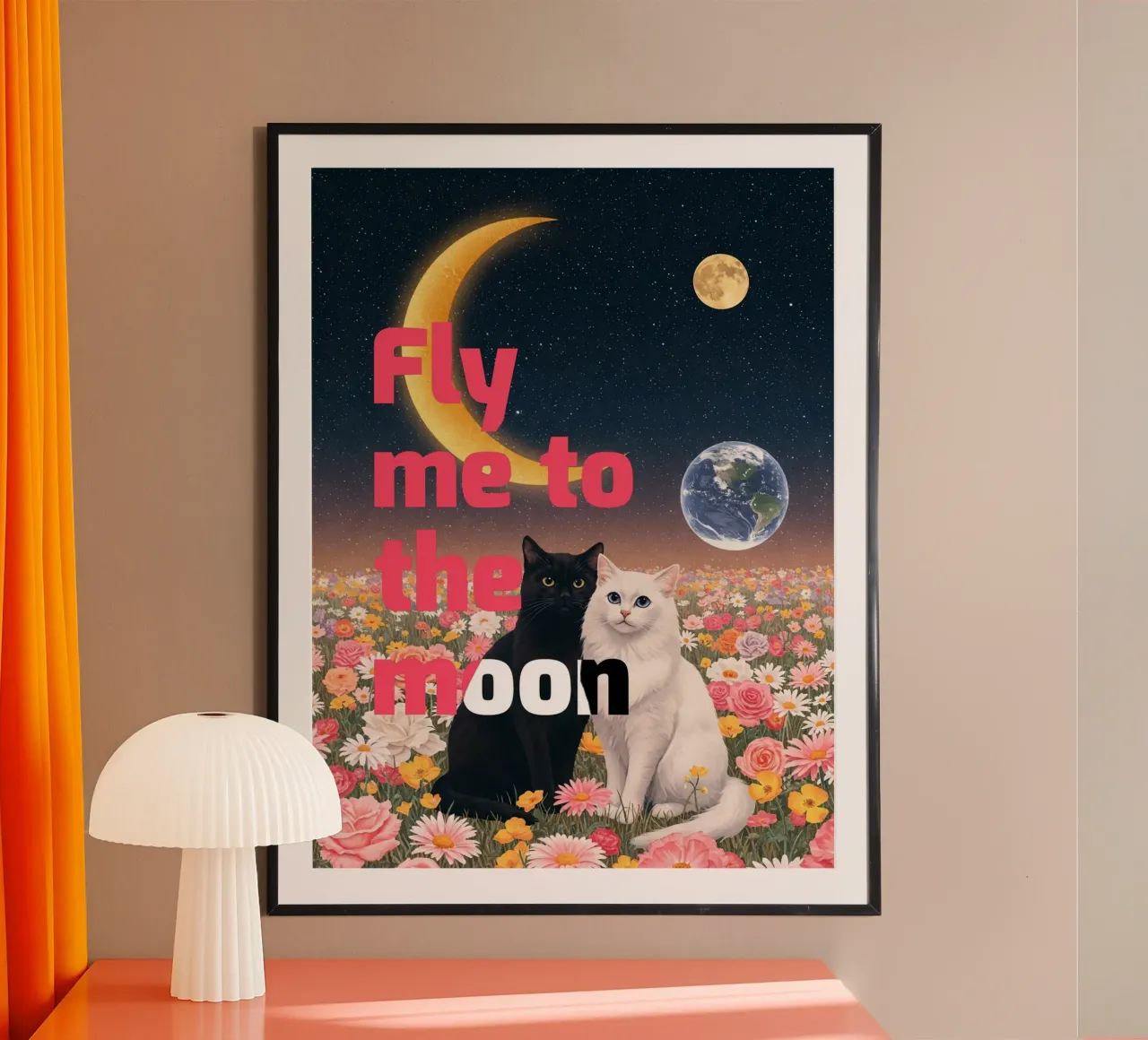 Fly Me To The Moon poster with aluminum frame by catsforyou