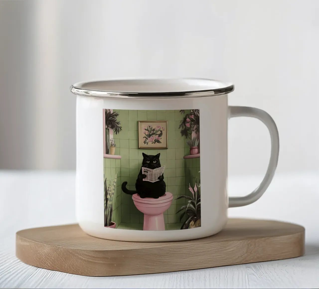 Gatto sul water tazza in smalto da catsforyou