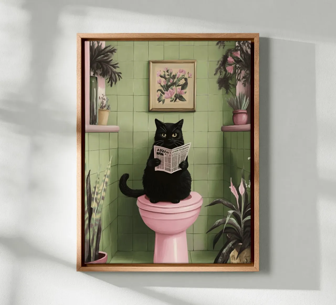 Cat On The Toilet canvas with Floater frame by catsforyou