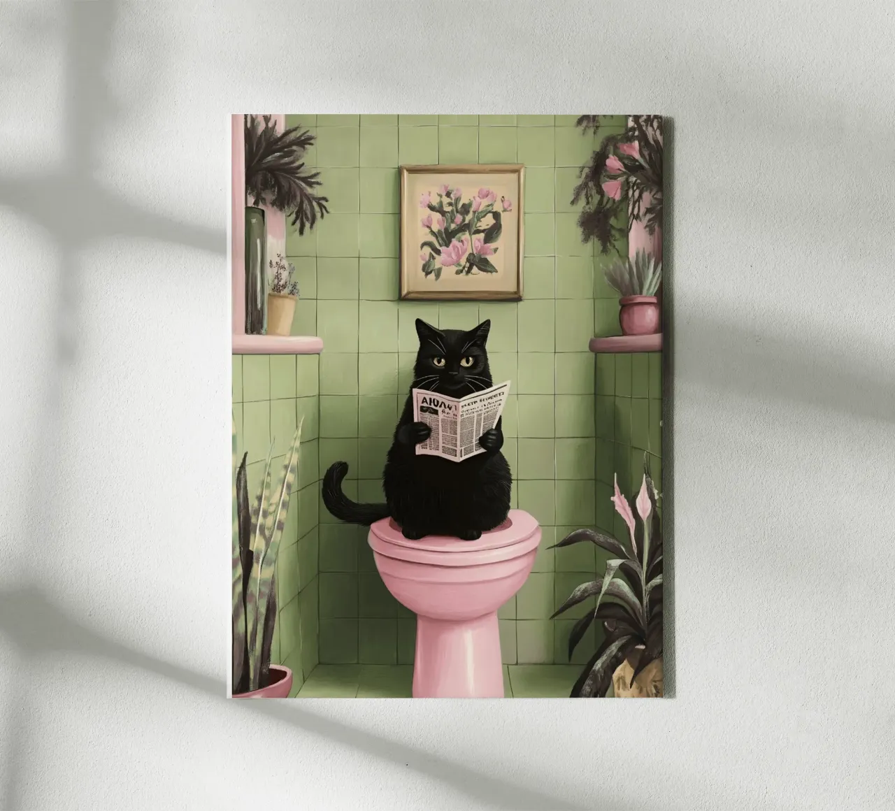 Cat On The Toilet canvas with Floater frame by catsforyou