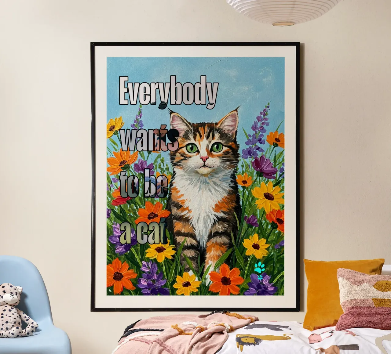 Tutti vogliono essere un gatto poster con telaio in legno da catsforyou