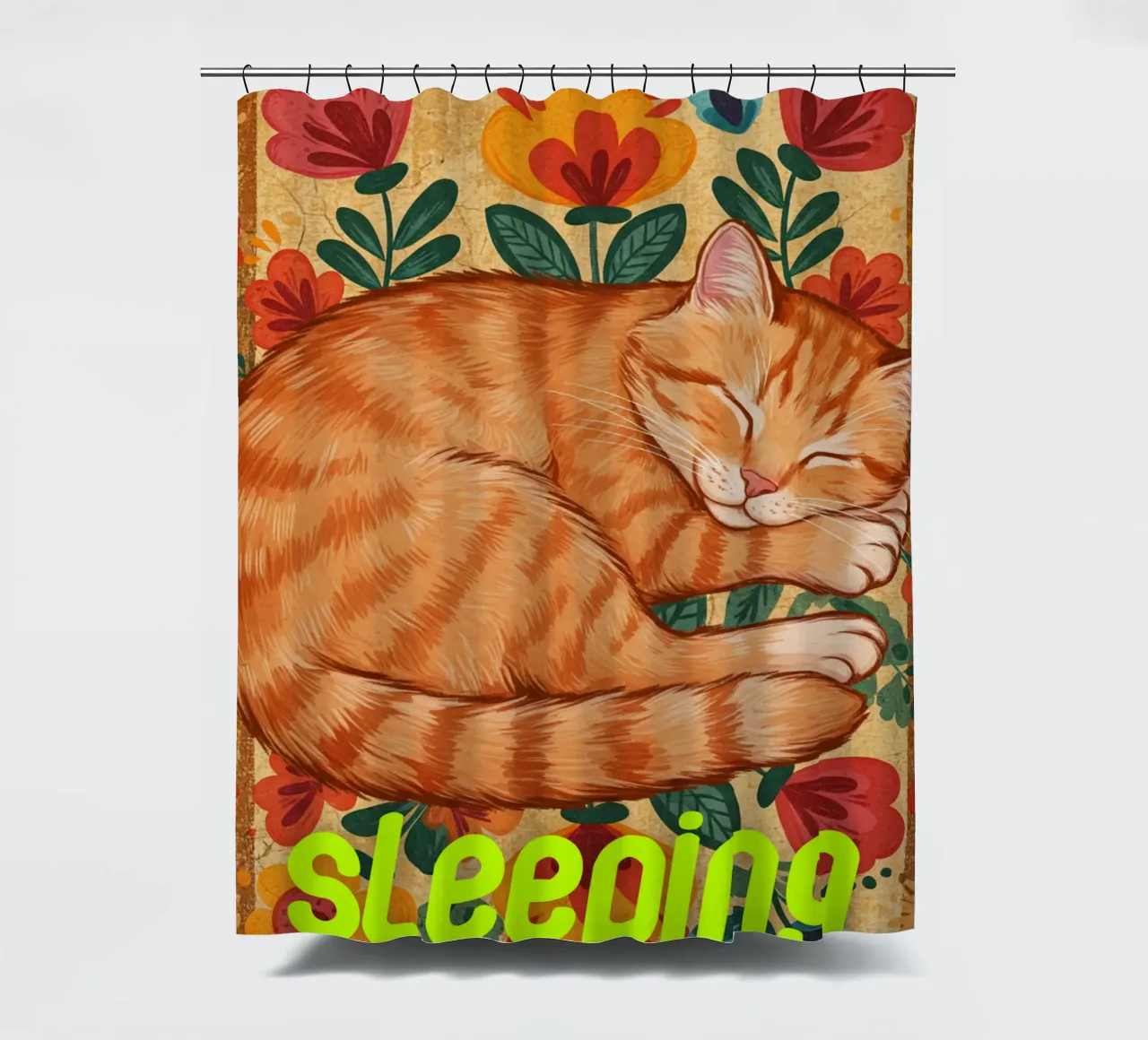 Sleeping Cat shower curtain by catsforyou