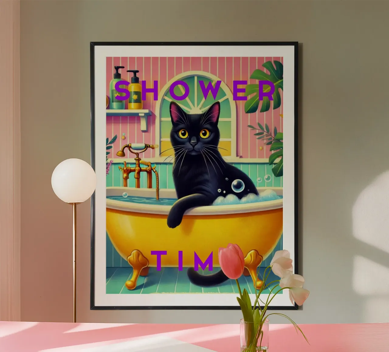 Shower Time poster with plastic frame by catsforyou