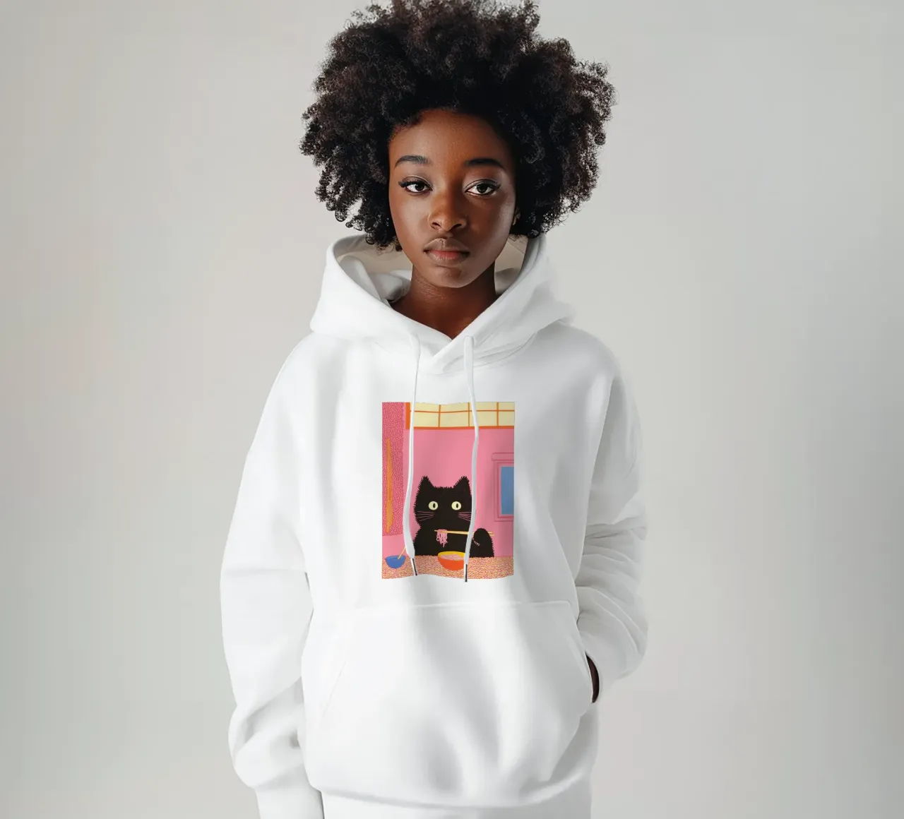 Black Cat & Ramen | Ispirazione Giappone | Cibo e cucina felpa con cappuccio da Kaji