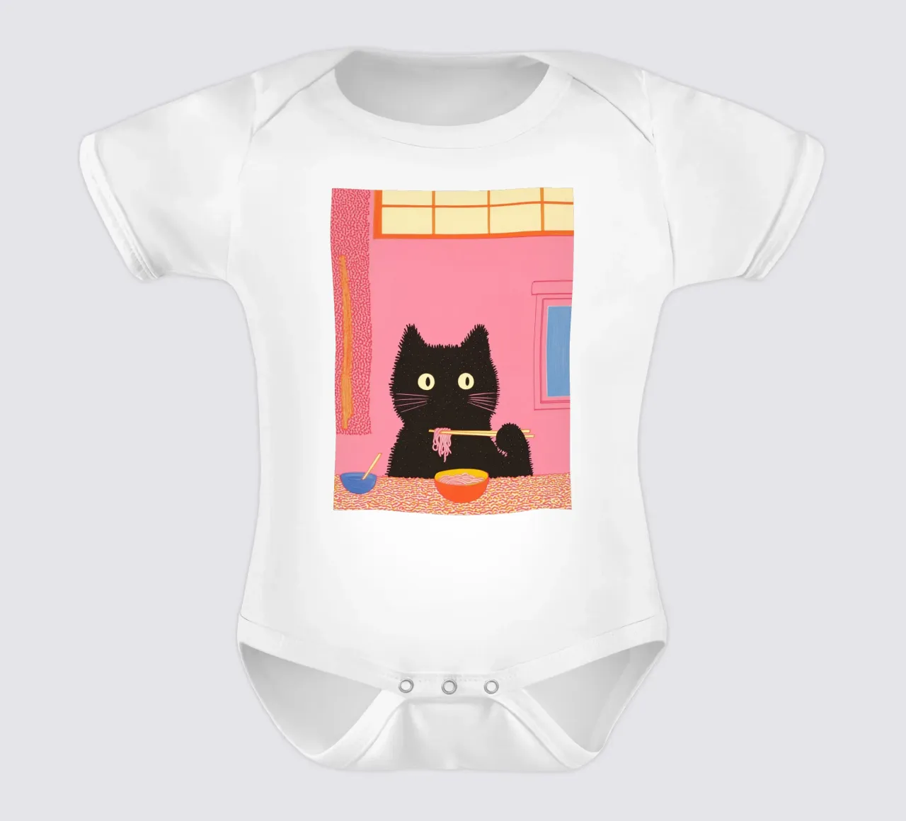 Black Cat & Ramen | Ispirazione Giappone | Cibo e cucina body neonato maniche corte da Kaji