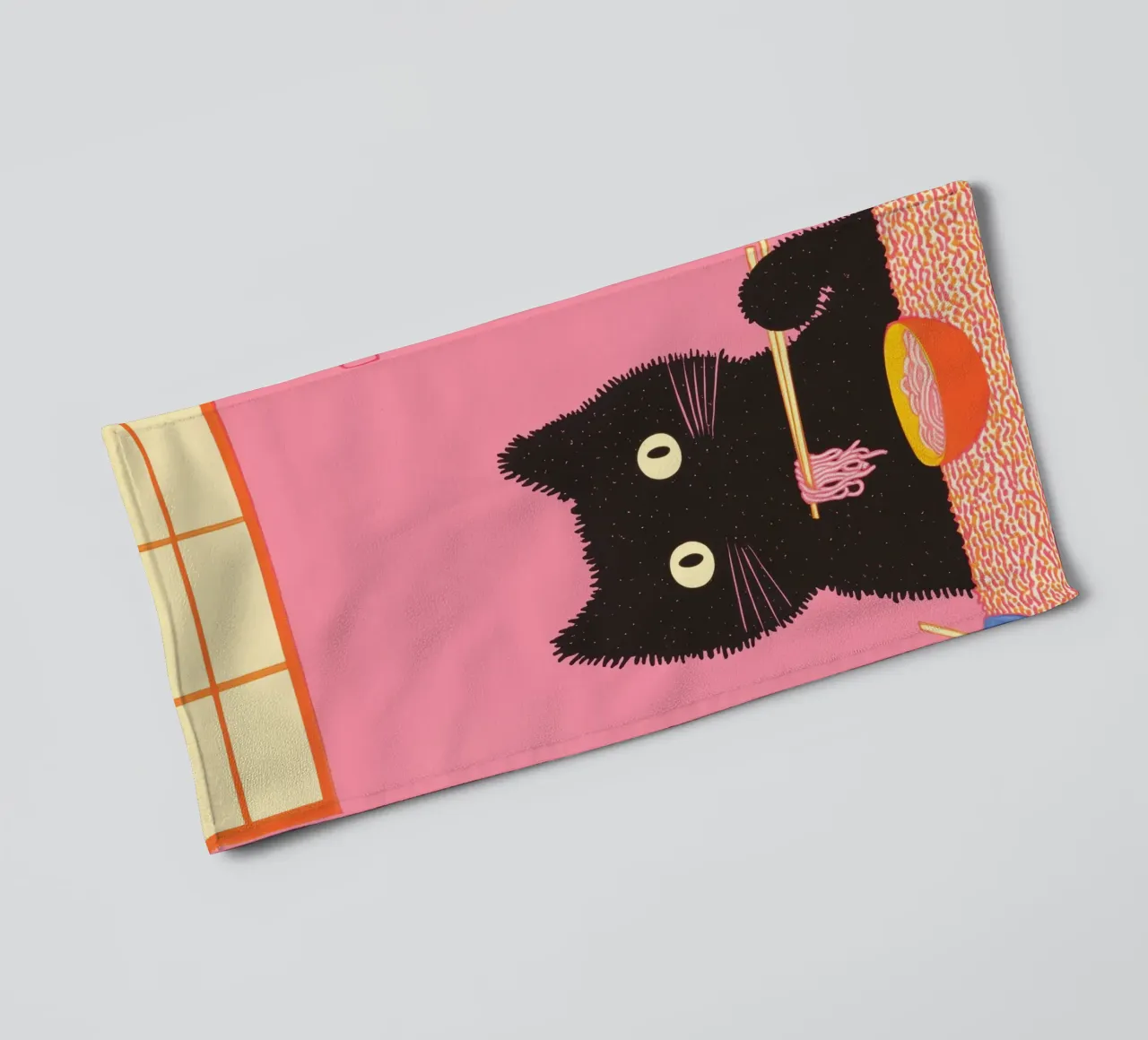 Black Cat & Ramen | Ispirazione Giappone | Cibo e cucina asciugamano da bagno da Kaji