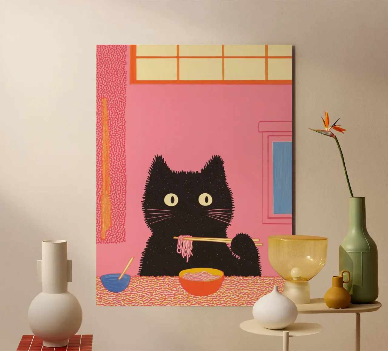 Black Cat & Ramen | Ispirazione Giappone | Cibo e cucina alluminio dibond da Kaji