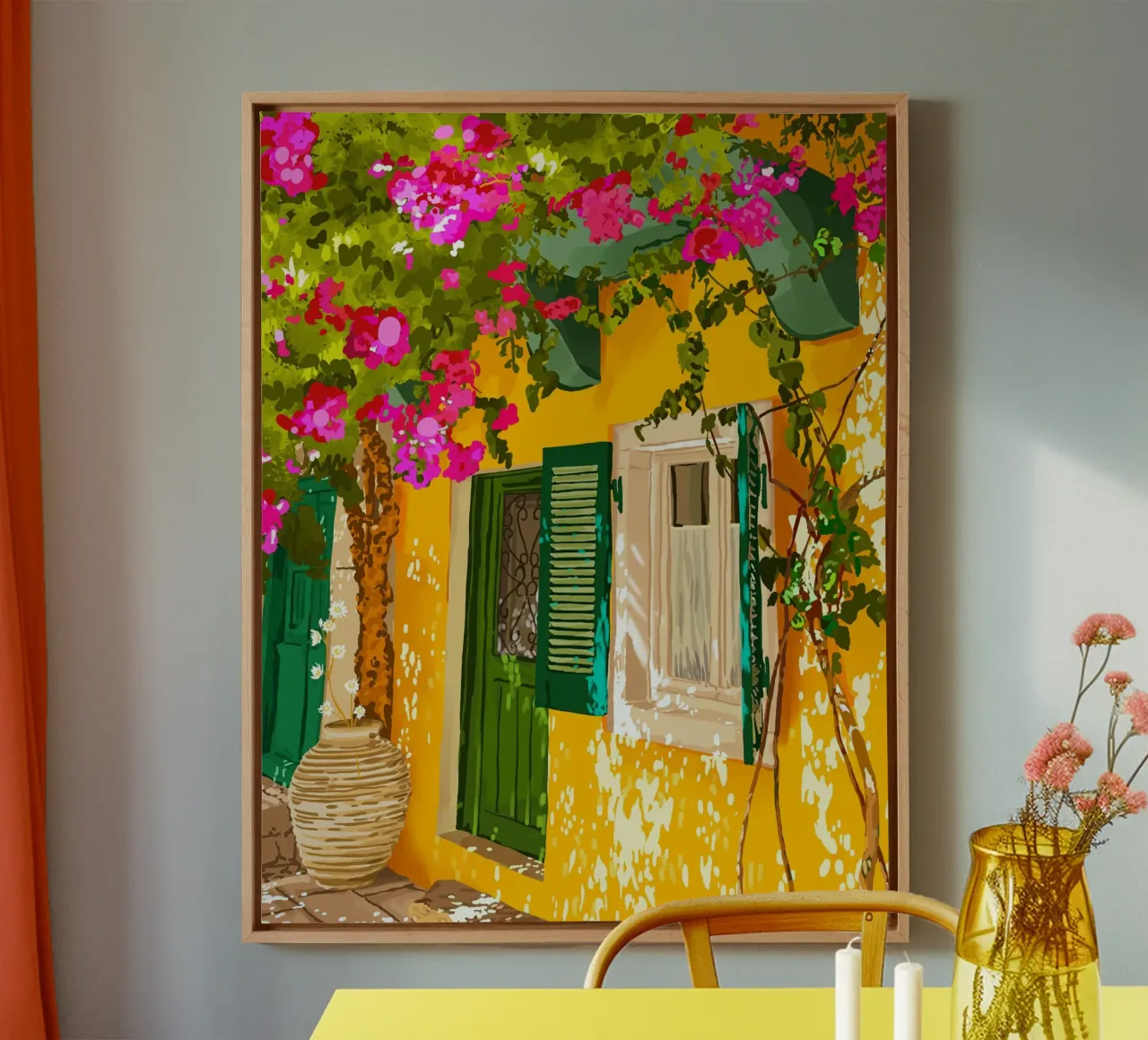 Wonen In De Zonneschijnarchitectuur Gebouwen Zomer canvas met Baklijst van 83oranges