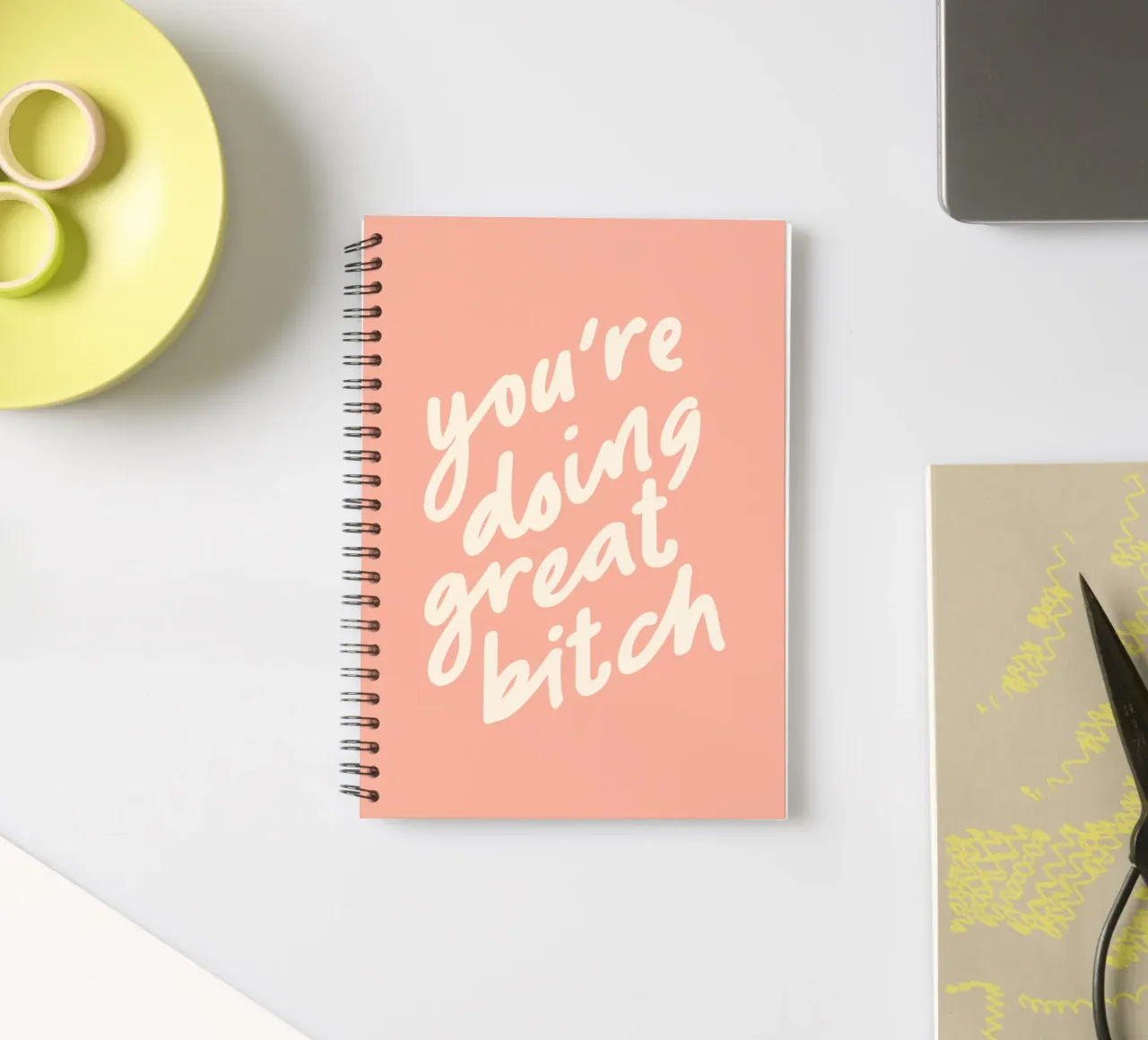 You're Doing Great Bitch Sassy Peach Typography Wall Print spiral notebook by THE MOTIVATED TYPE