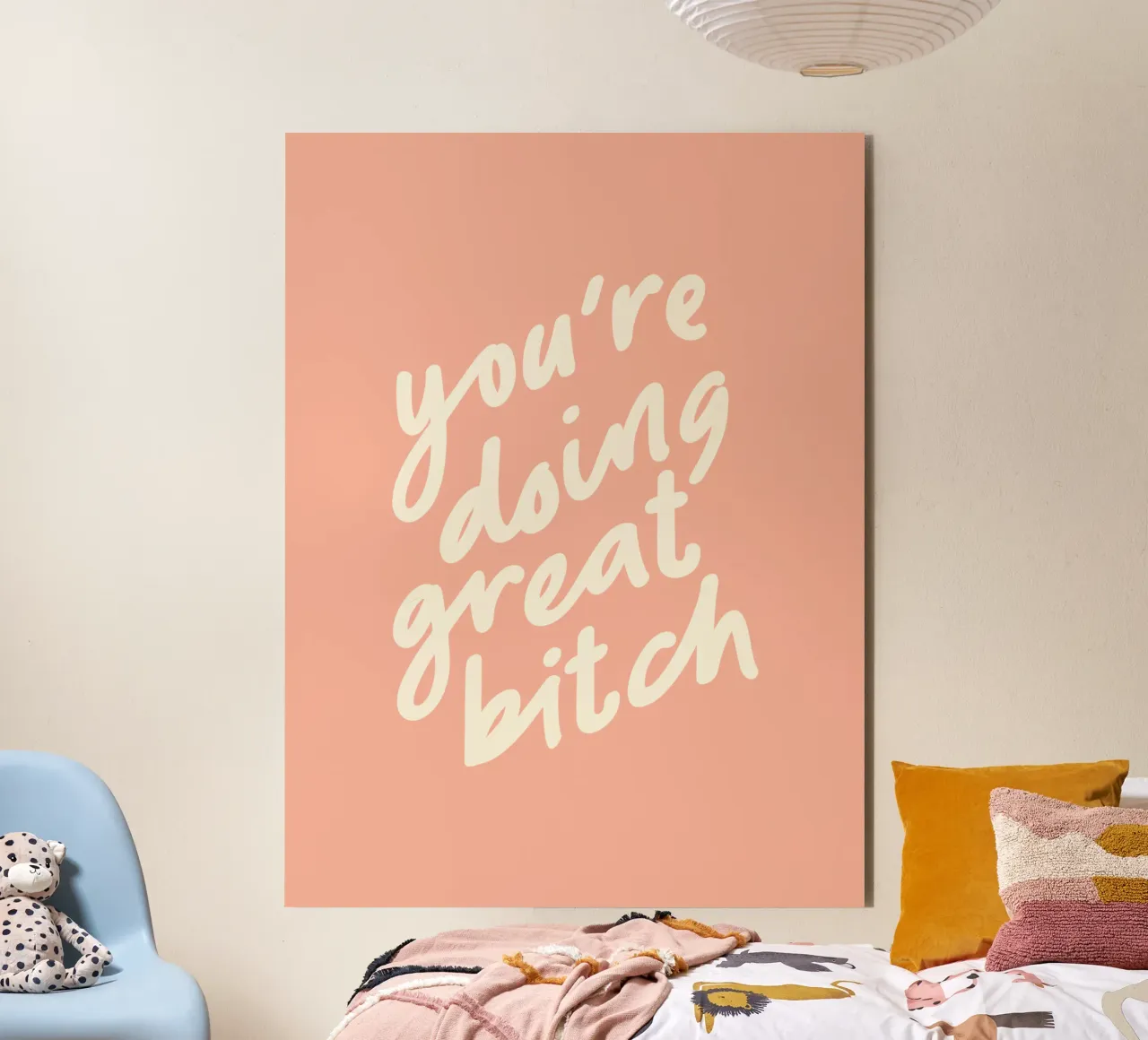 You're Doing Great Bitch Sassy Peach Typography Impresión de pared placa de forex de THE MOTIVATED TYPE