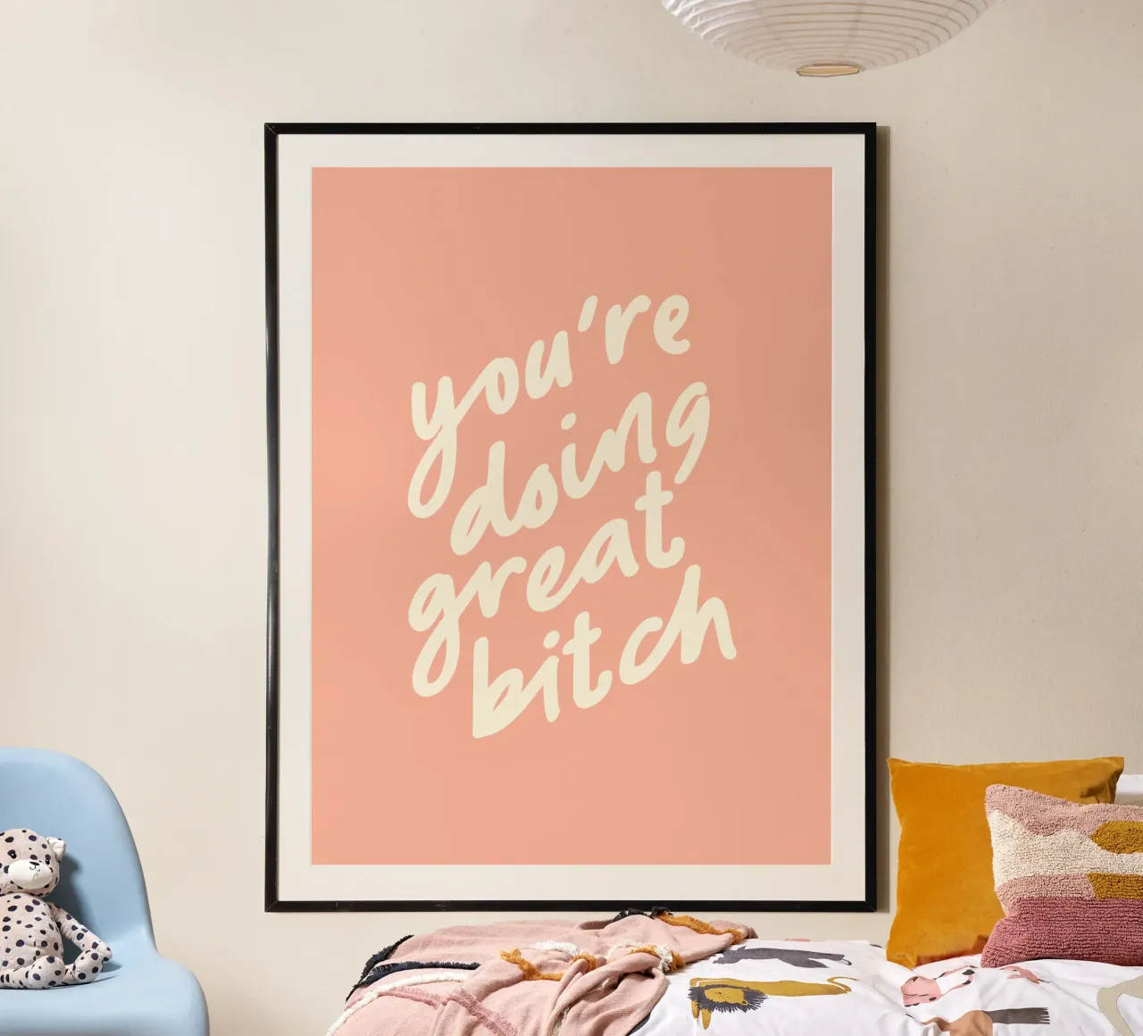 You're Doing Great Bitch Sassy Peach Typography Impresión de pared hahnemühle de THE MOTIVATED TYPE