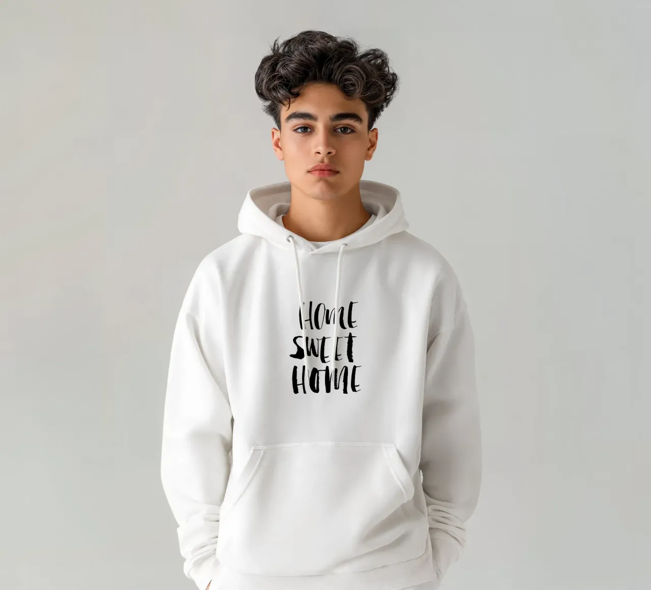 Home Sweet Home Design tipografico in bianco e nero felpa con cappuccio da THE MOTIVATED TYPE