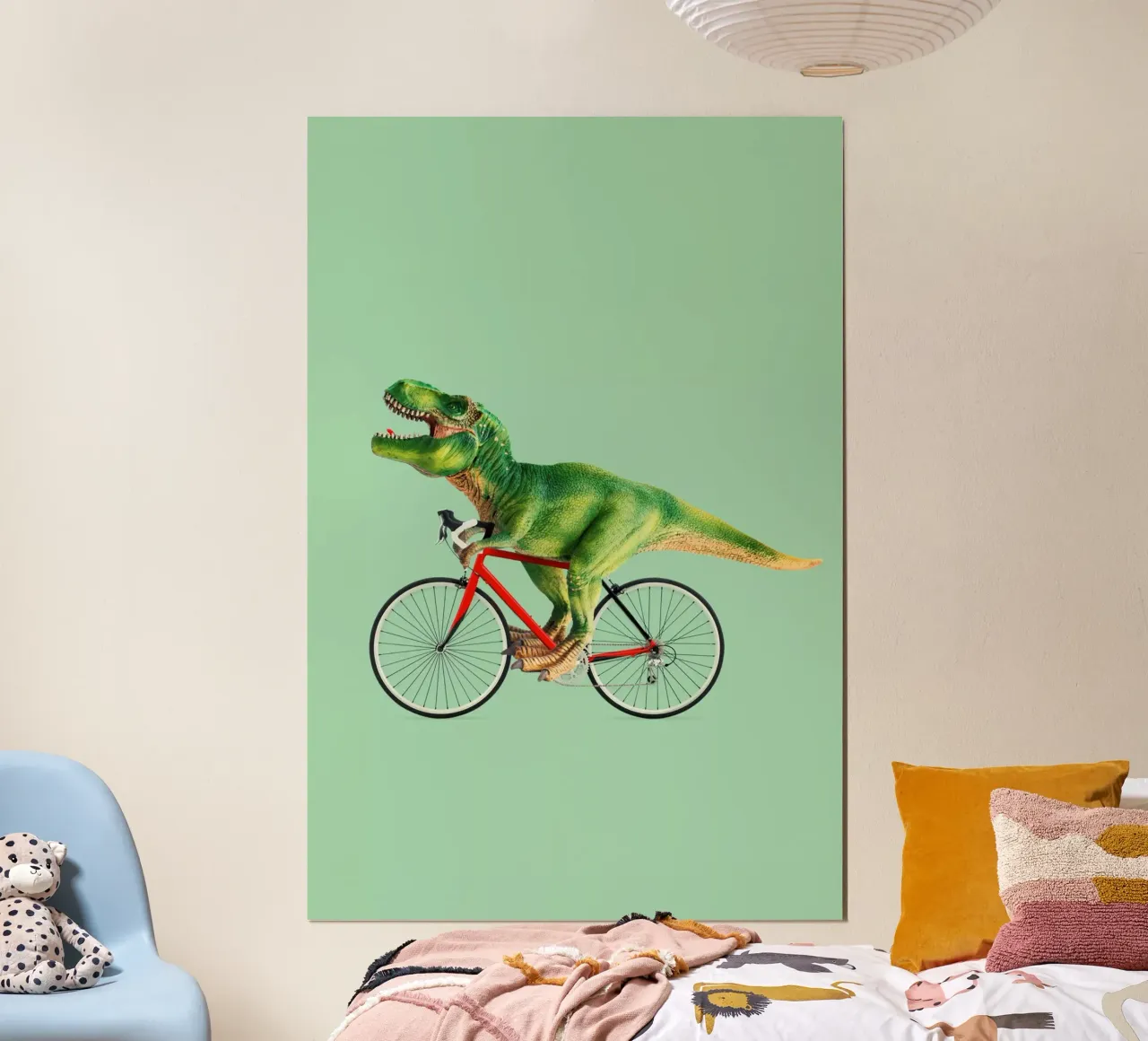 Dino Bike poster with wooden frame by Jonas Loose