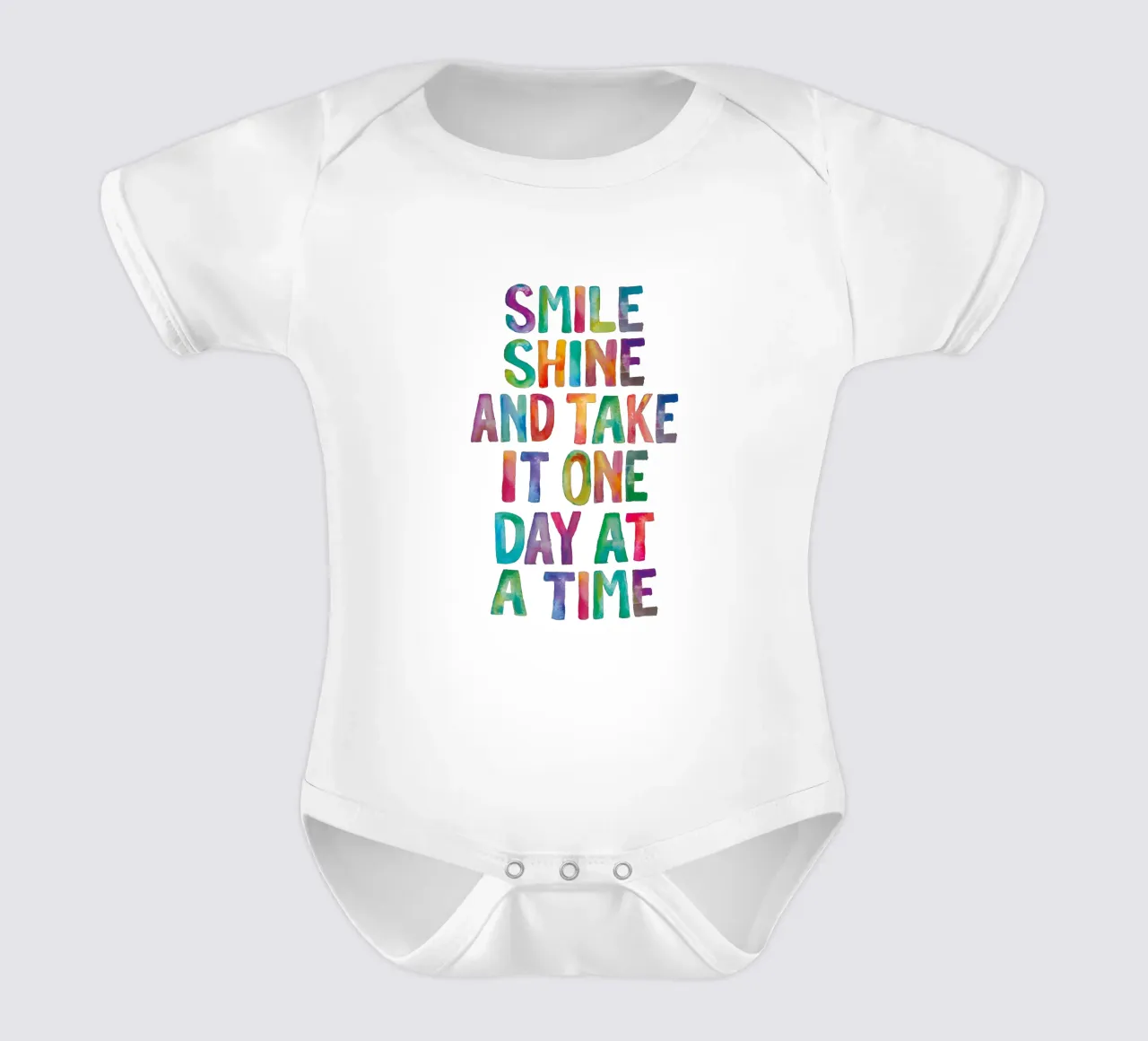 Smile Shine and Take it One Day at a Time Typography Print short-sleeve baby romper by THE MOTIVATED TYPE