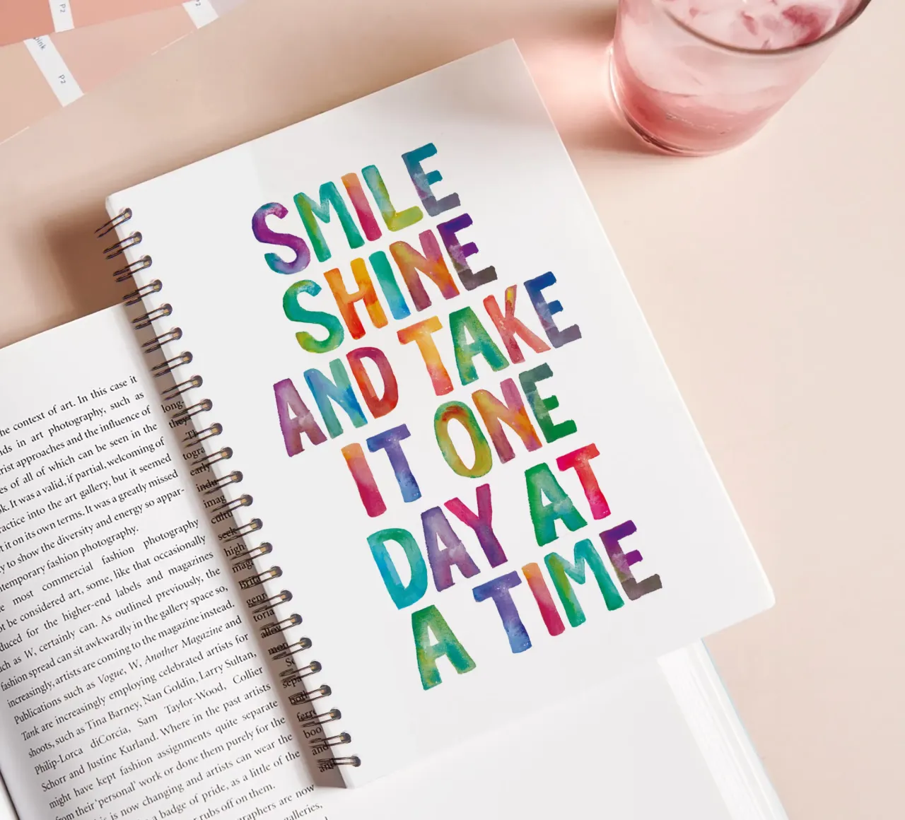 Smile Shine and Take it One Day at a Time Typography Print spiral notebook by THE MOTIVATED TYPE