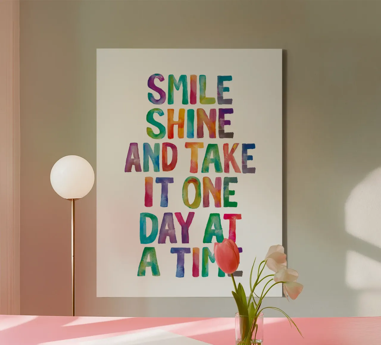 Smile Shine and Take it One Day at a Time Typography Print canvas by THE MOTIVATED TYPE