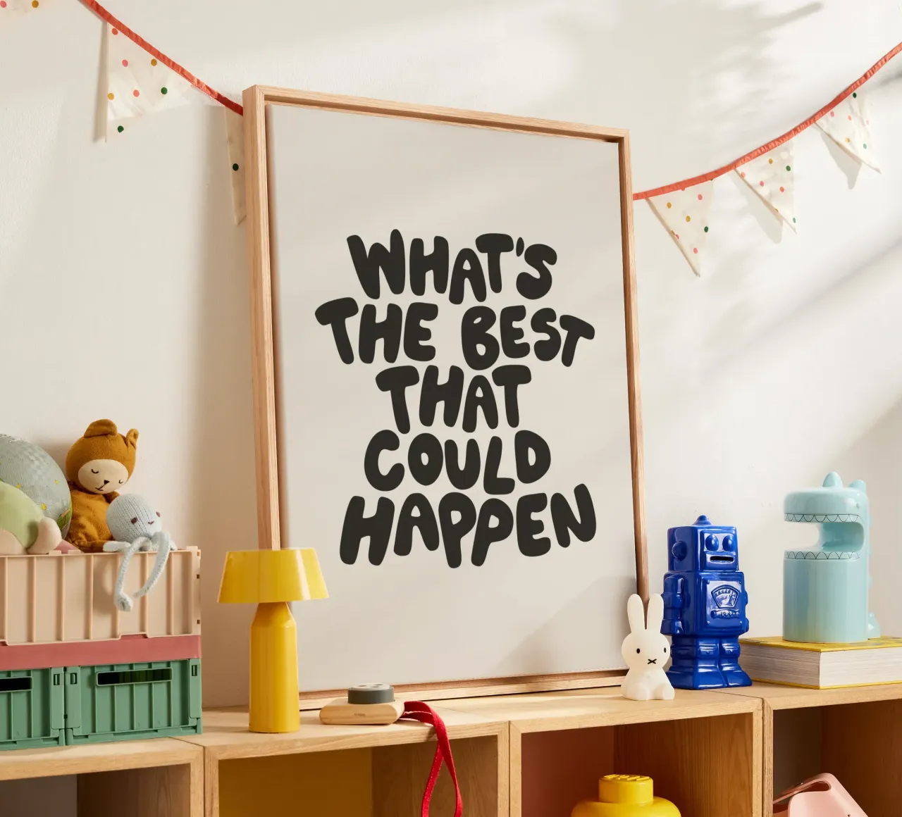 Whats The Best That Could Happen Typography in Monochrome canvas with Floater frame by THE MOTIVATED TYPE